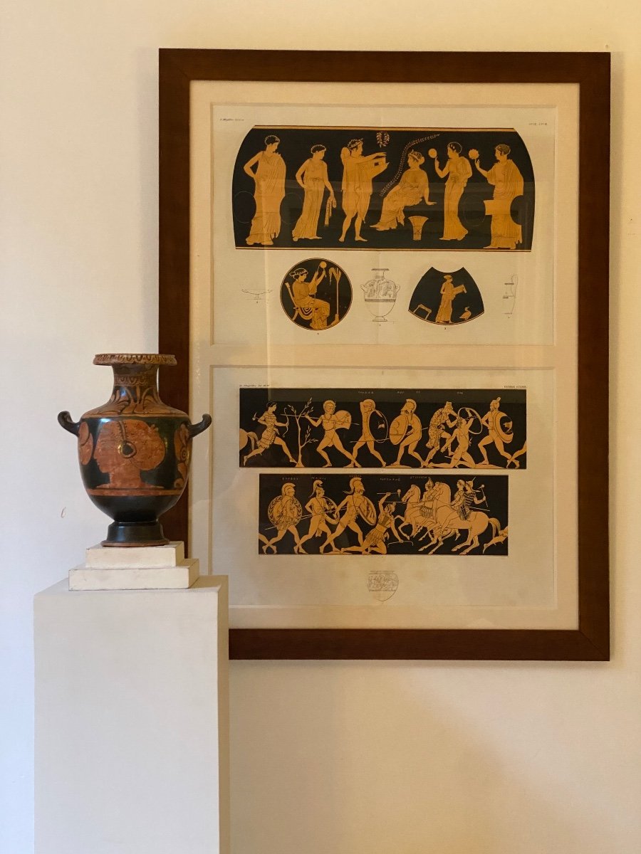 Relevés De Vases Grec Gravure XIX D’après Les Céramiques Antiques