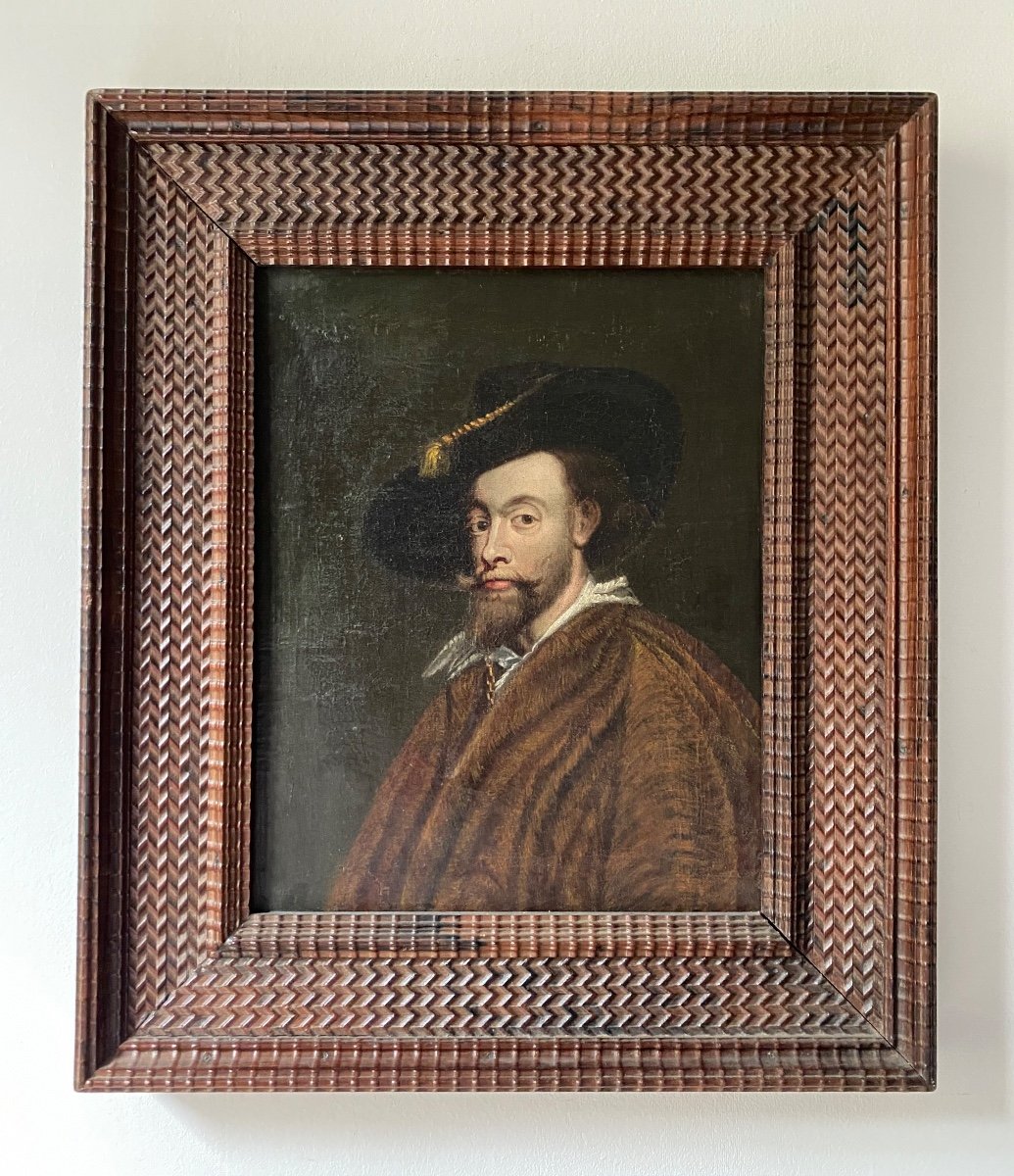 Portrait Man In Hat And Fur Coat Old Flemish Or Dutch Painting XVII-photo-2