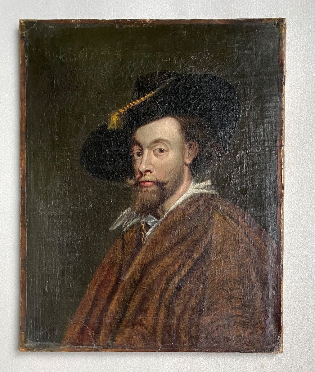 Portrait Man In Hat And Fur Coat Old Flemish Or Dutch Painting XVII-photo-3