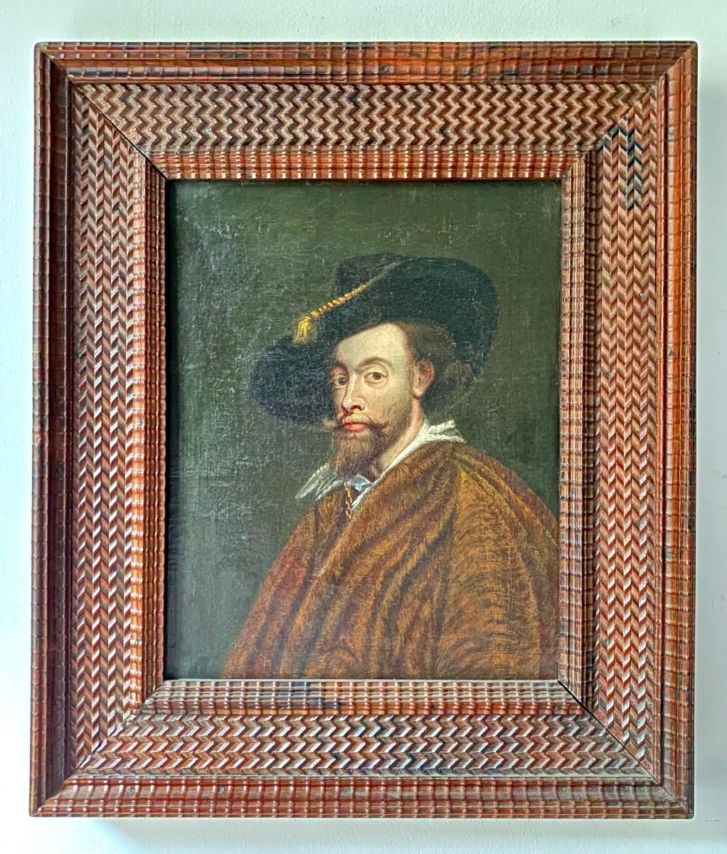 Portrait Man In Hat And Fur Coat Old Flemish Or Dutch Painting XVII