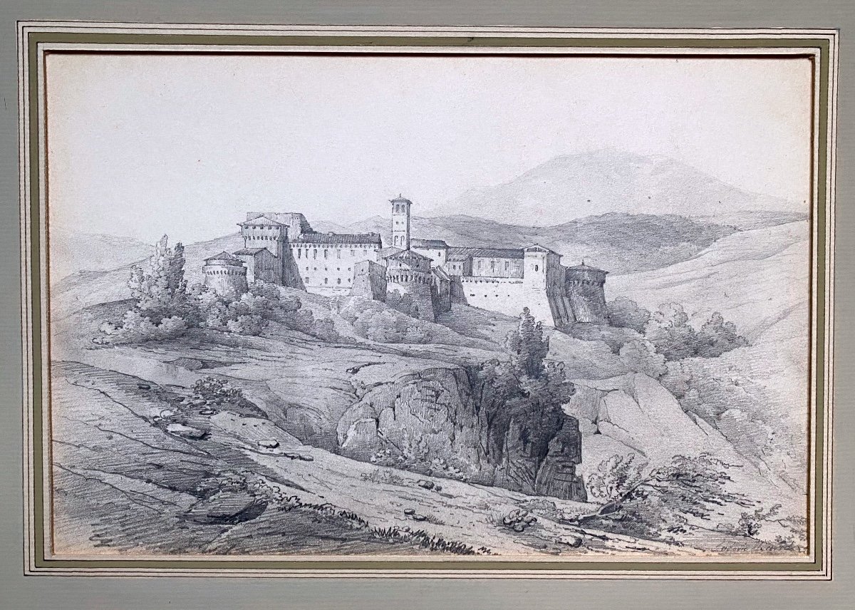 Grotta-ferrata Monastery Rome Italy Landscape Architecture Old Drawing 1820 XIX -photo-3