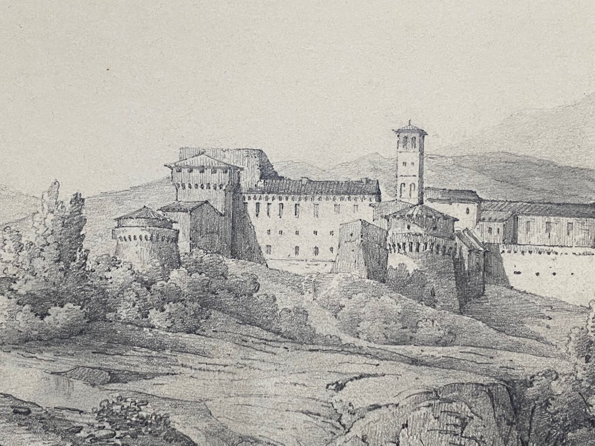 Grotta-ferrata Monastery Rome Italy Landscape Architecture Old Drawing 1820 XIX -photo-4