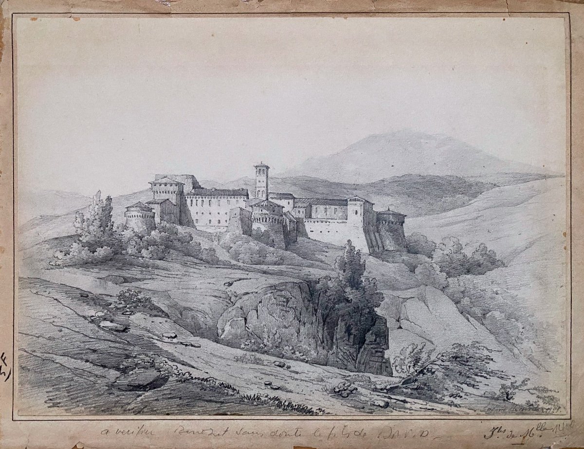 Grotta-ferrata Monastery Rome Italy Landscape Architecture Old Drawing 1820 XIX -photo-5