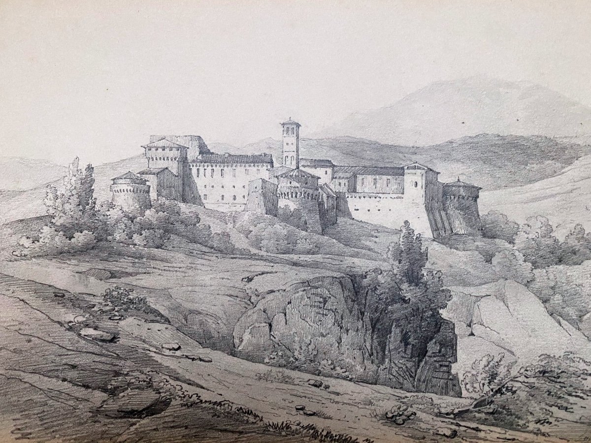 Grotta-ferrata Monastery Rome Italy Landscape Architecture Old Drawing 1820 XIX -photo-6