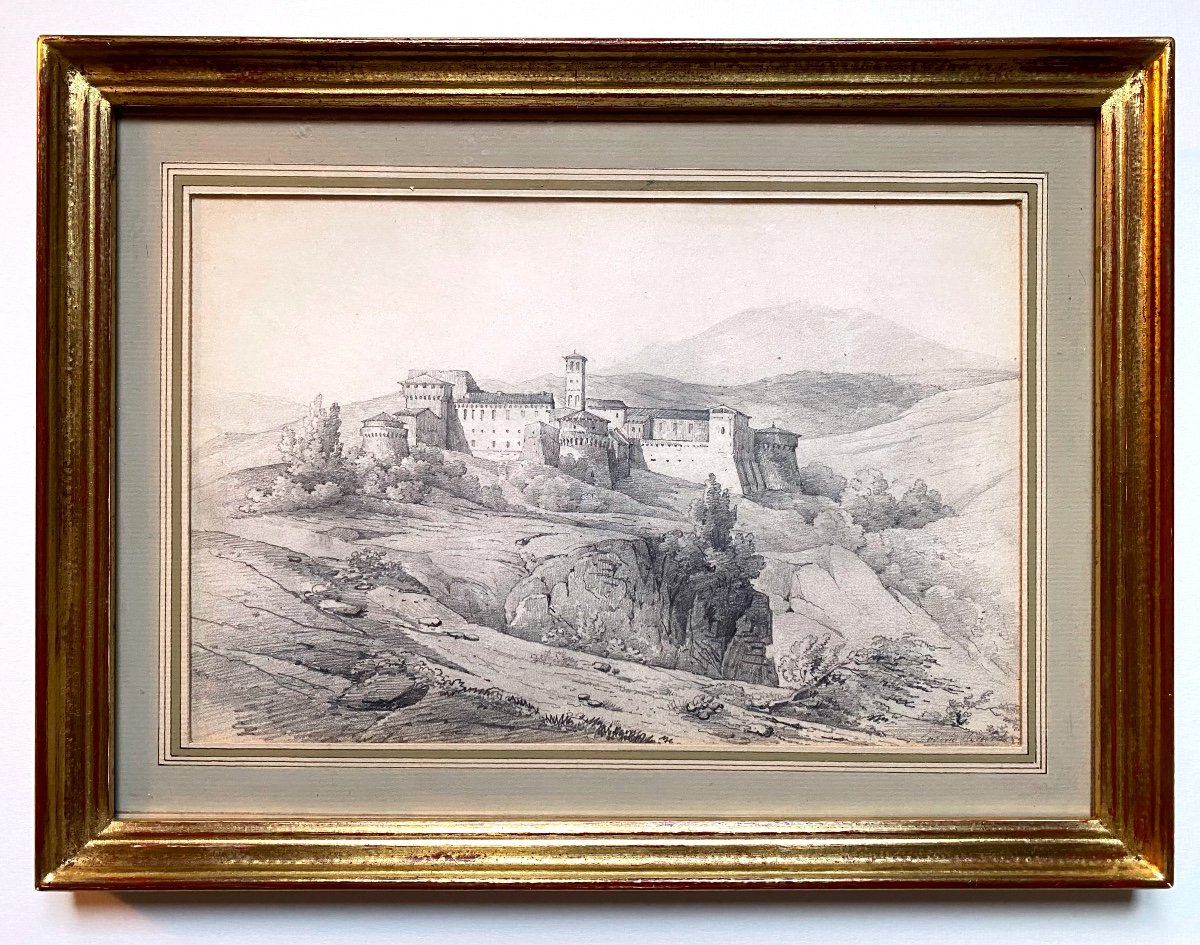 Grotta-ferrata Monastery Rome Italy Landscape Architecture Old Drawing 1820 XIX -photo-7