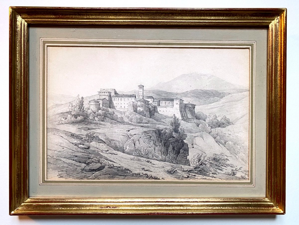 Grotta-ferrata Monastery Rome Italy Landscape Architecture Old Drawing 1820 XIX 