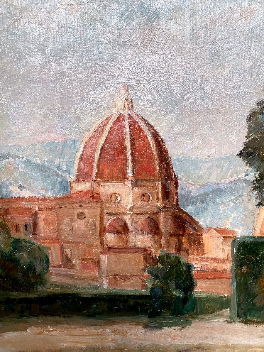  Vue De Florence Paysage Italie Marie-yvonne Louguinine Wolkonsky Tableau Huile XIX - XX -photo-2