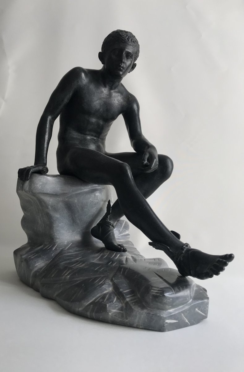 Hermes / Mercury   Bronze On A Marble Base - Grand Tour- After The Antic Of Herculanum.