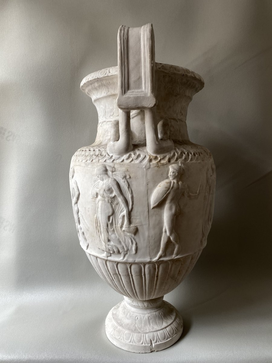 Large Plaster Crater Vase After Ancient Roman Marble Of The Louvre -photo-3