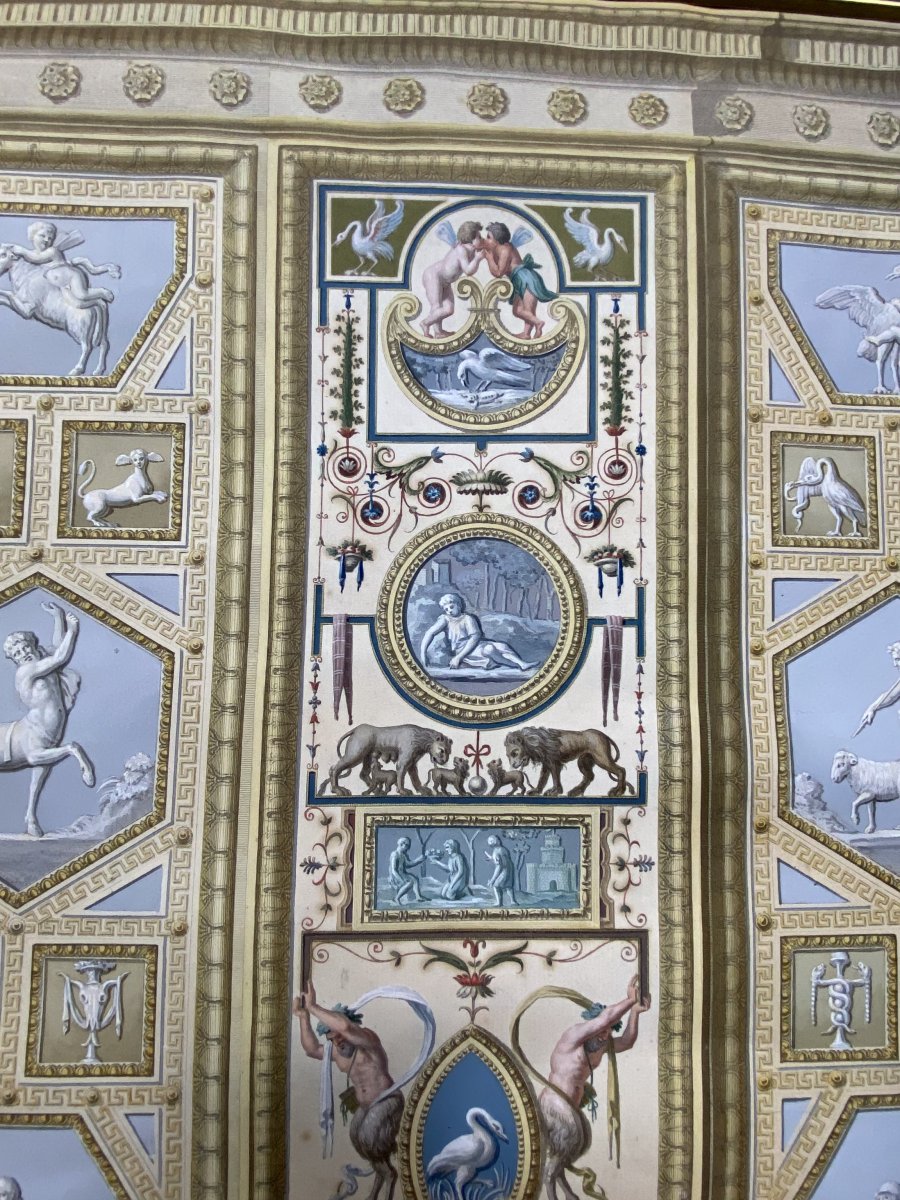 Grande Paire De Gravures XVIII Colorées À La Main De Panneaux De La Loge De Raphaël Au Vatican -photo-3