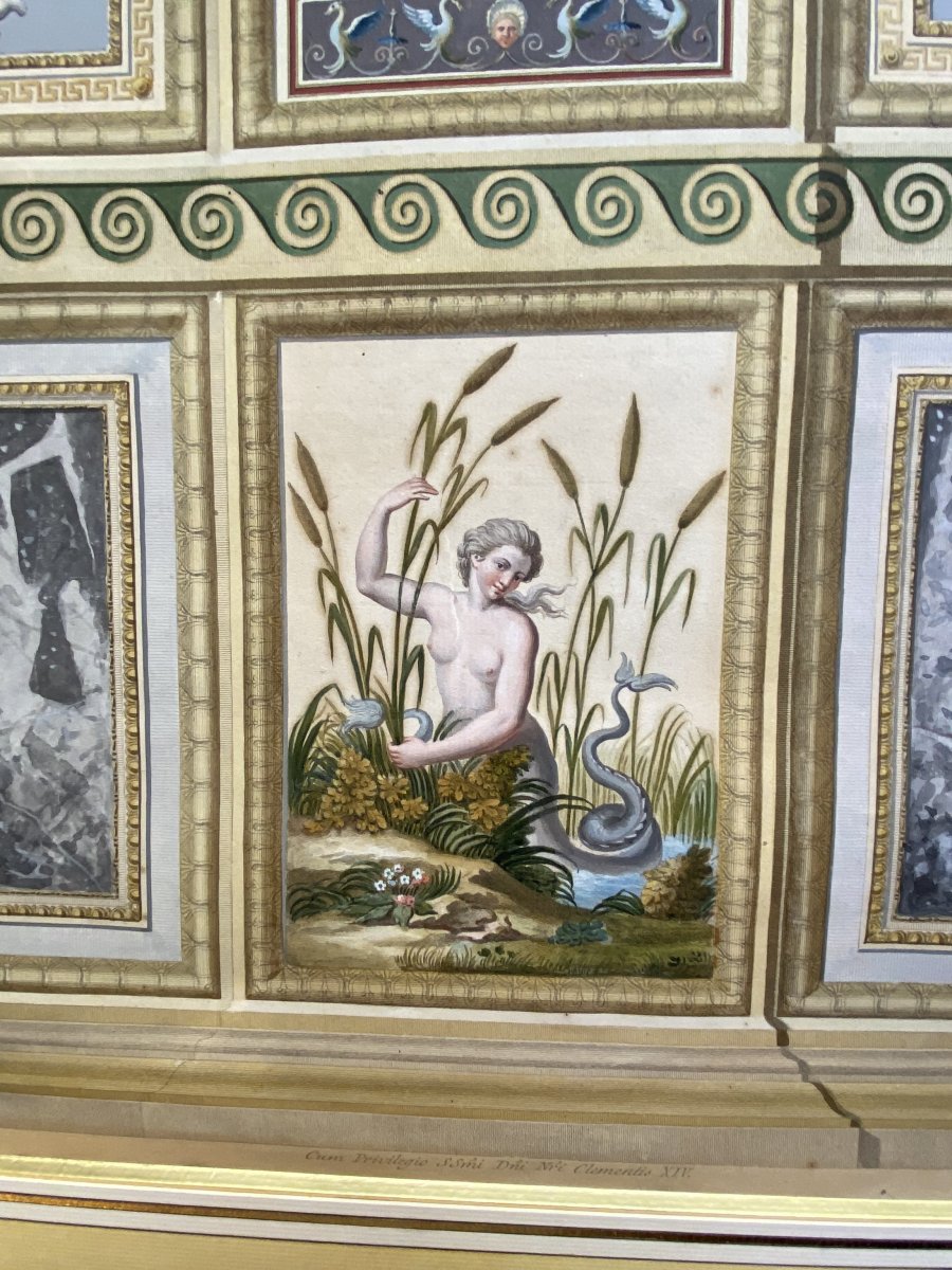 Grande Paire De Gravures XVIII Colorées À La Main De Panneaux De La Loge De Raphaël Au Vatican -photo-4