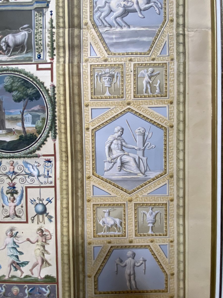 Grande Paire De Gravures XVIII Colorées À La Main De Panneaux De La Loge De Raphaël Au Vatican -photo-6