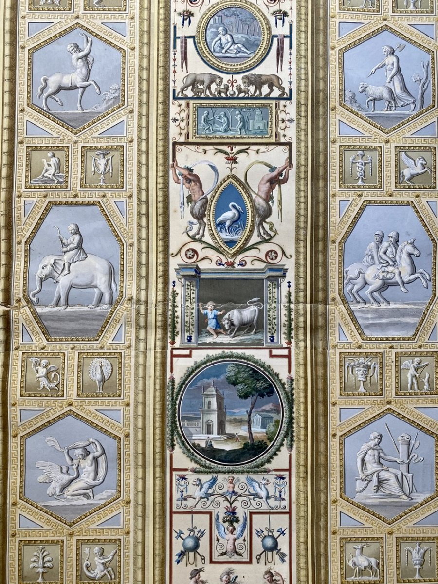 Grande Paire De Gravures XVIII Colorées À La Main De Panneaux De La Loge De Raphaël Au Vatican -photo-7