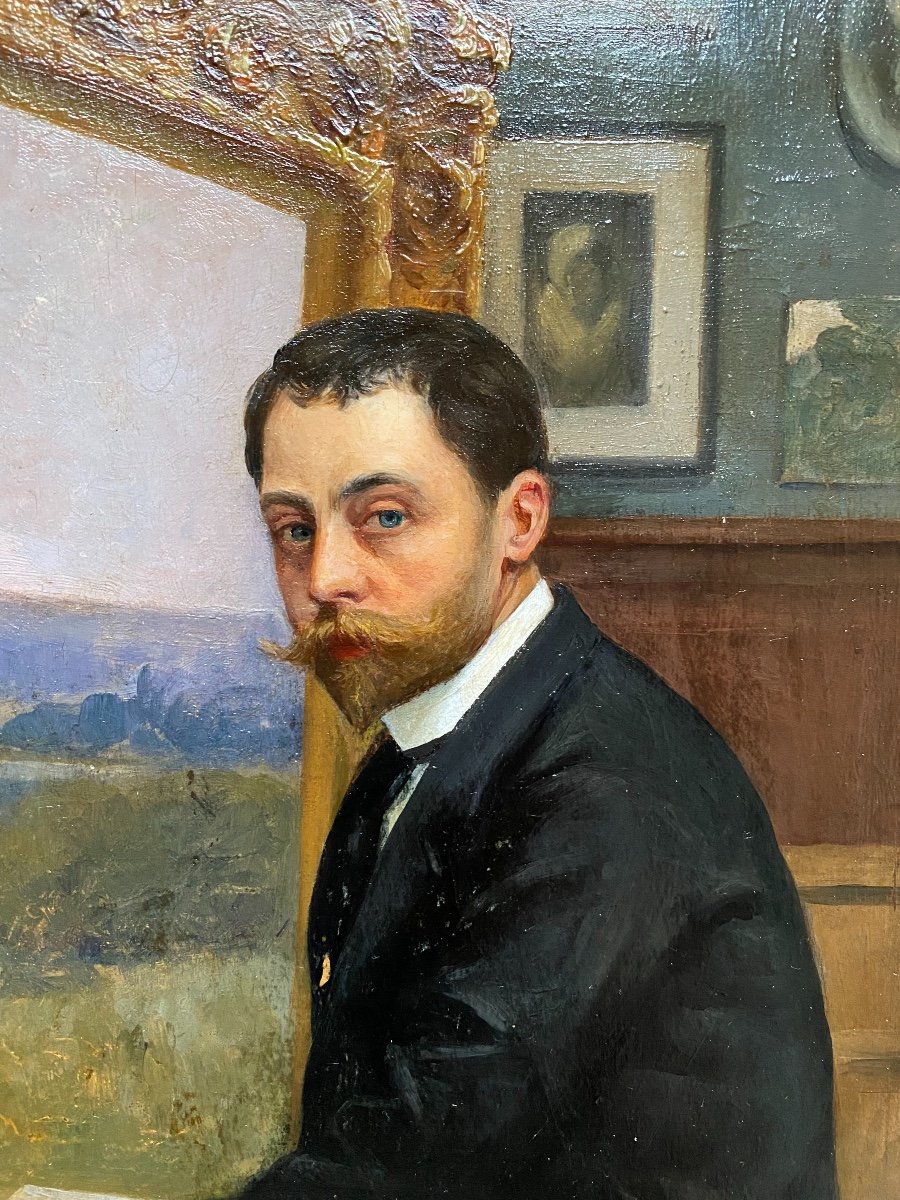 Autoportrait Du Peintre Emile Cambiaggio Italie Fin XIX Dans son Atelier D’artiste Rare Portait-photo-3