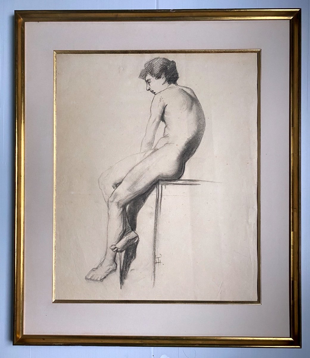 Academic Drawing Portrait Young Man Sitting Naked Male-photo-4