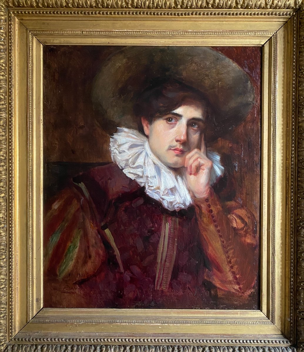 Man Portrait ,  Actor With Theatre Costume  Oil Painting XIX French School-photo-2