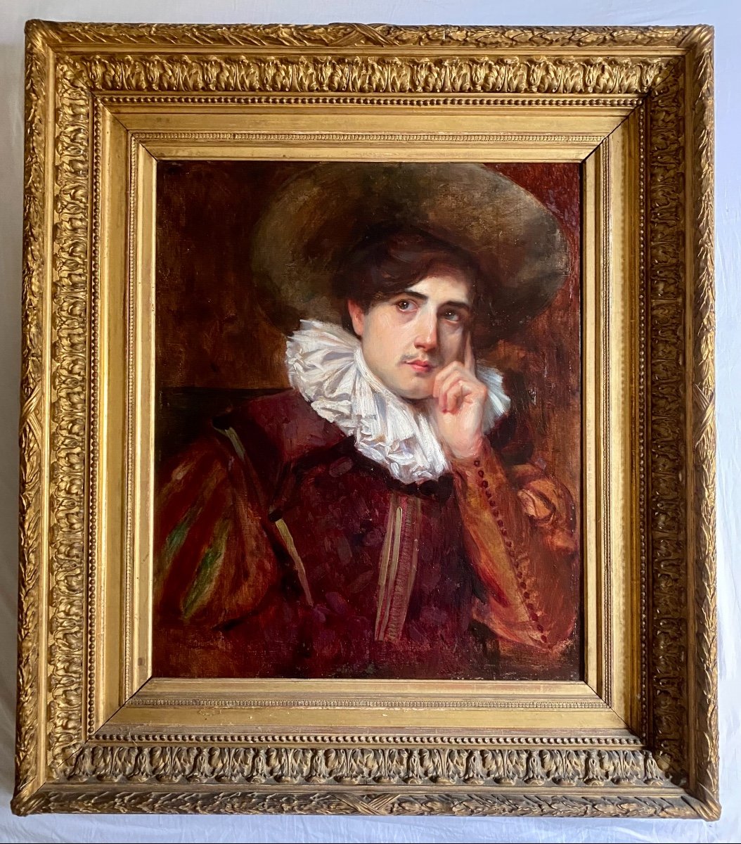 Man Portrait ,  Actor With Theatre Costume  Oil Painting XIX French School-photo-1