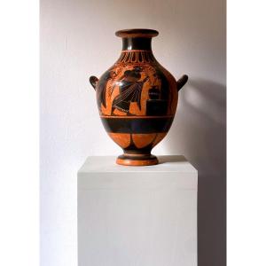 Vase Hydrie à Figure noires Scène Mythologique & Cygnes Ceramique Italie XIX Dans Le Goût De L’antique Grec 
