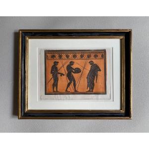 Frieze Of Athletes Naked Men Raised Antique Greek Vase Engraving XVIII Hancarville Hamilton