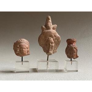 3 Bustes Tête Isis, Harpocrate, Serapis Hellénistique Art Greco Romain égypte Antique II Av Jc