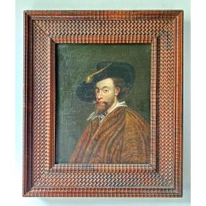 Portrait Homme Au Chapeau Et Au Manteau De Fourrure Tableau Ancien Flamand Ou Hollandais XVII