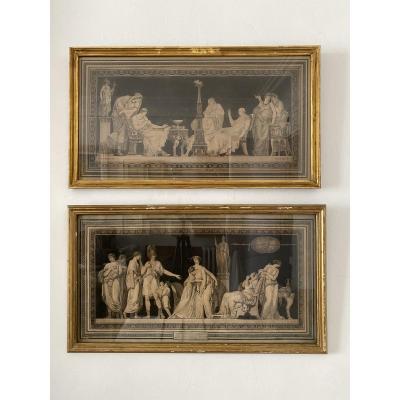 Pair Of Engravings XVIII After Moitte Scenes In Ancient, Neoclassical