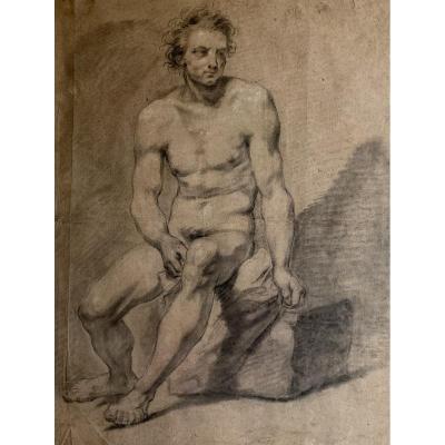 Academic Drawing French School 18th  - Nude Male - Setting Man