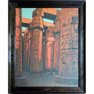 François-Étienne Lahaye: The Hypostyle Hall Of Karnak Luxor Egypt Painting Painting On Cardboard