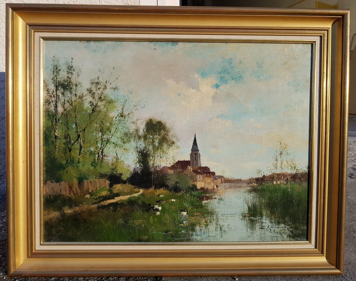 GALIEN-LALOUE - HUILE 49 x 65 cms - VILLAGE ET RIVIÈRE-photo-3