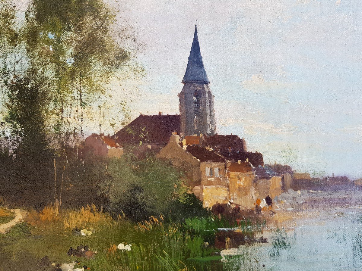 GALIEN-LALOUE - HUILE 49 x 65 cms - VILLAGE ET RIVIÈRE-photo-2