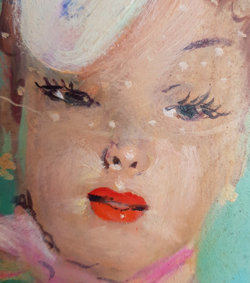 DOMERGUE - HUILE 24 x 19 cms - JEUNE FEMME AU CHAPEAU  -photo-3