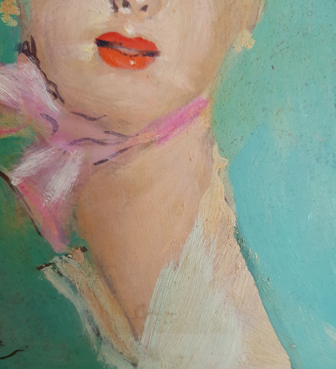 DOMERGUE - HUILE 24 x 19 cms - JEUNE FEMME AU CHAPEAU  -photo-4