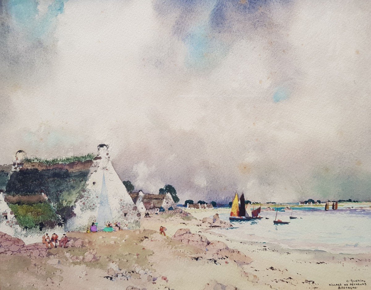 Ernest Guerin - Watercolor - Sailboats In Port, Brittany-photo-3
