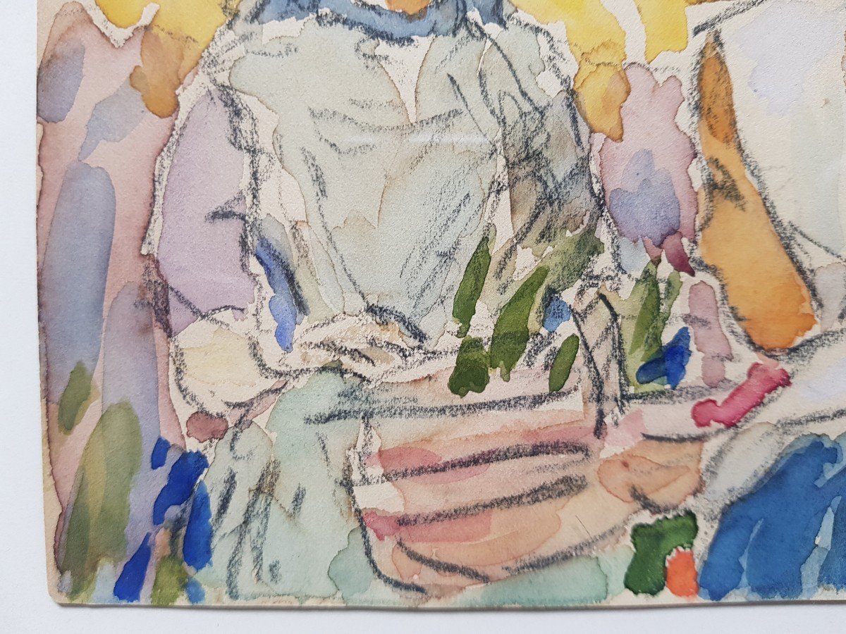 Henry Moret - Pont-aven School - Watercolor - Two Breton Women-photo-1