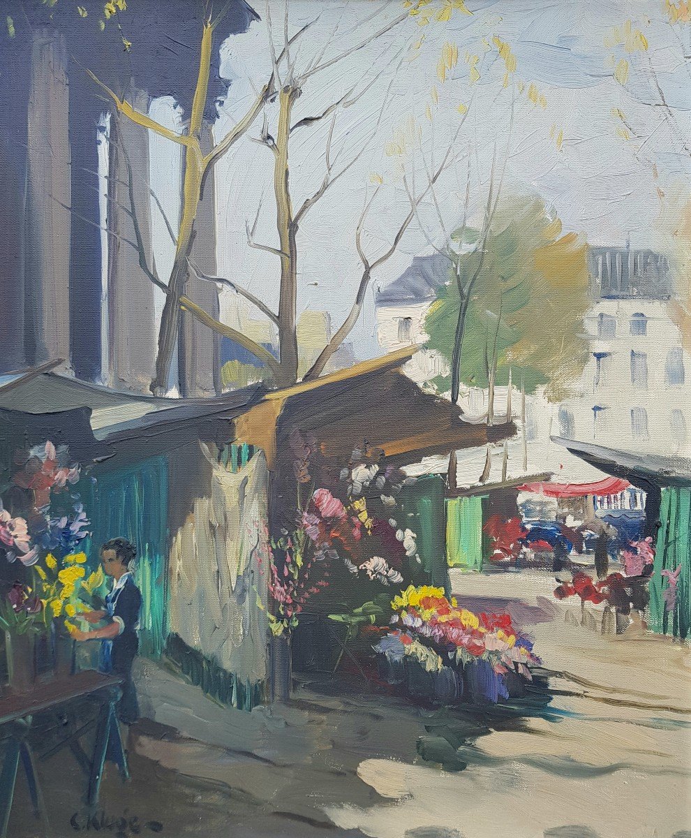 KLUGE - Huile sur toile - Marché aux fleurs, PARIS