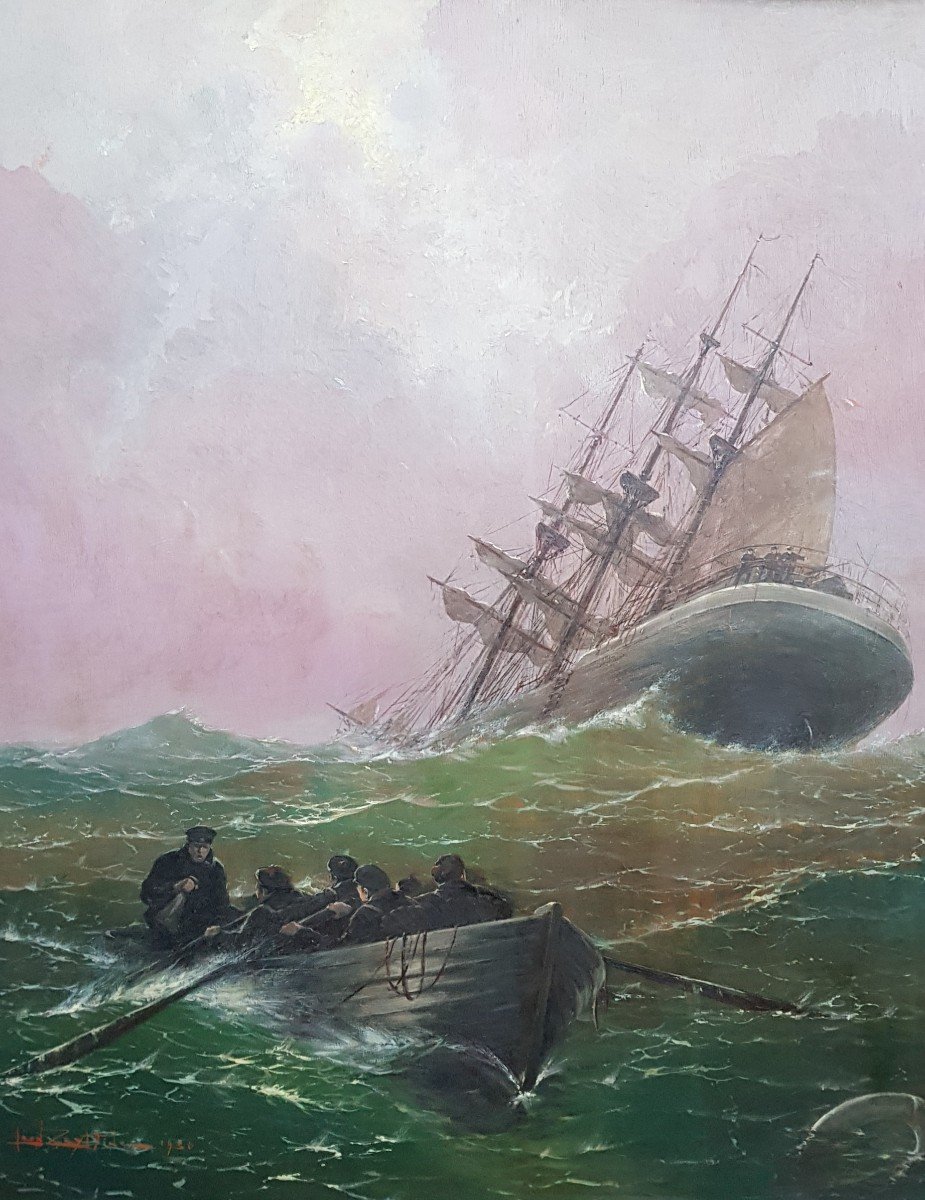 Léon ZEYTLINE - Grand tableau - Voilier en mer