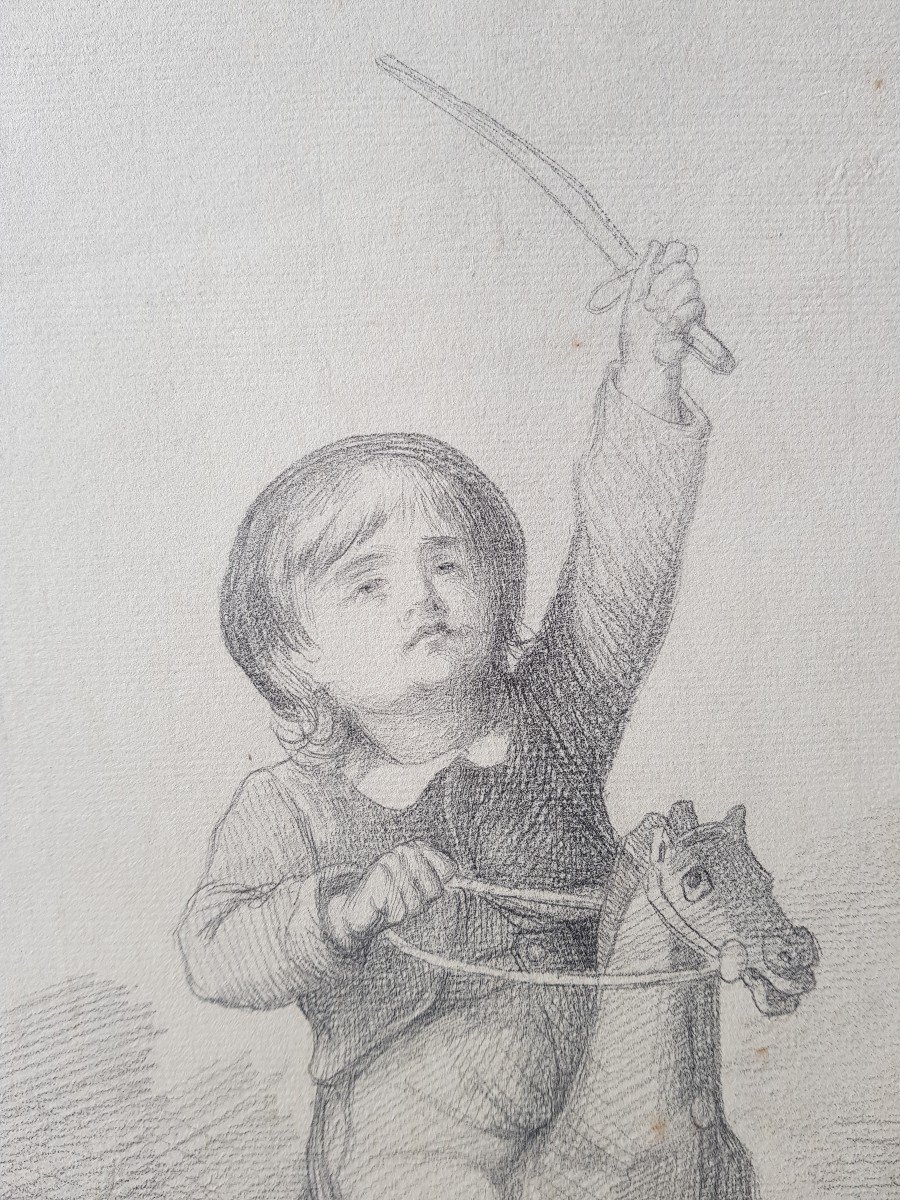 Lobrichon - Large 19th Century Drawing - The Rocking Horse-photo-3