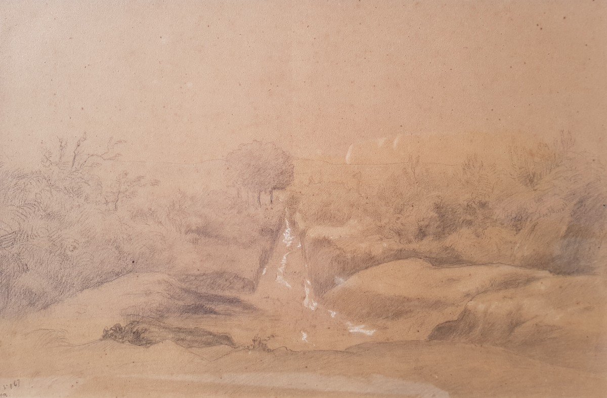 Theodore Rousseau - Large Drawing - Rocky Landscape - 1842-photo-4