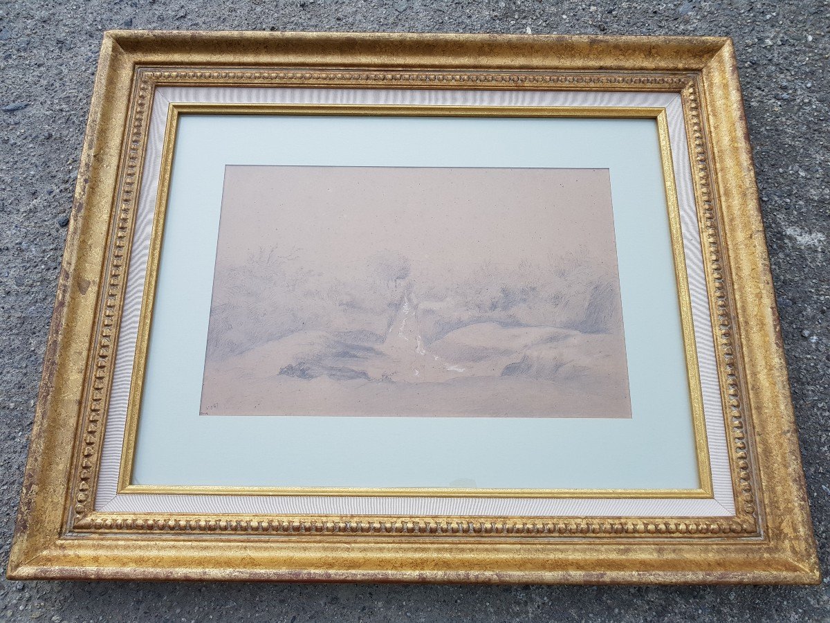 Theodore Rousseau - Large Drawing - Rocky Landscape - 1842-photo-4