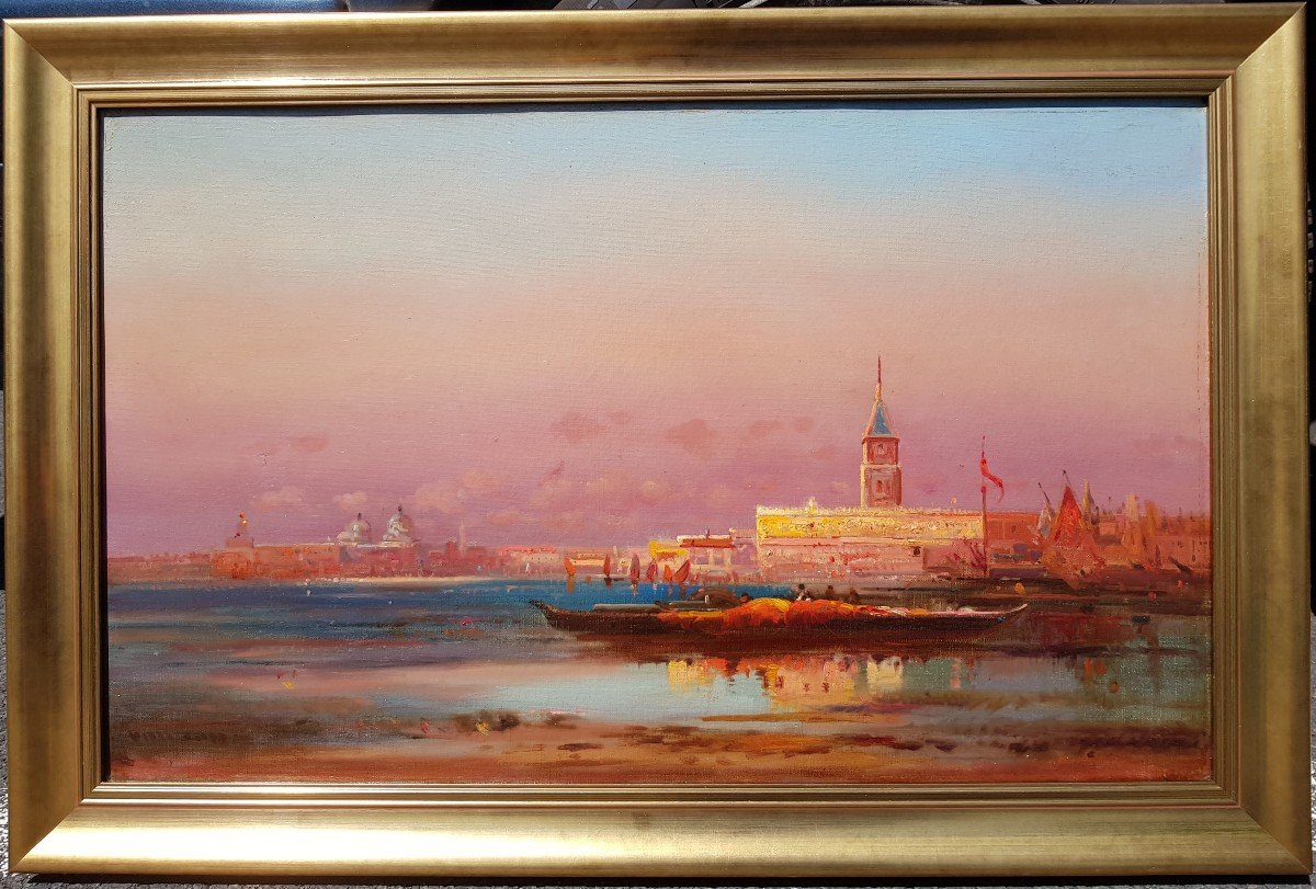 DUVIEUX - Huile sur toile - Soleil couchant, VENISE-photo-2