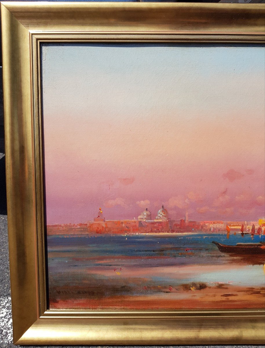 DUVIEUX - Huile sur toile - Soleil couchant, VENISE-photo-1