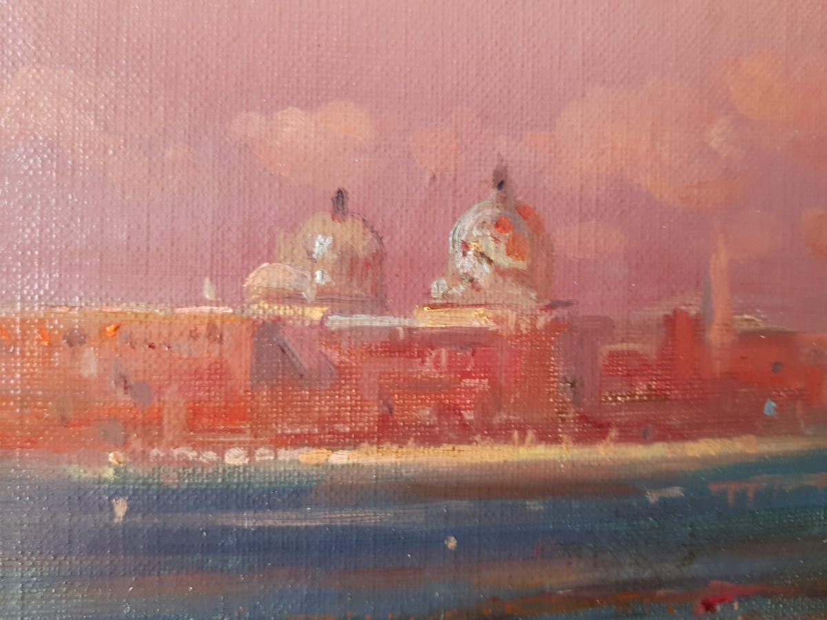 DUVIEUX - Huile sur toile - Soleil couchant, VENISE-photo-2