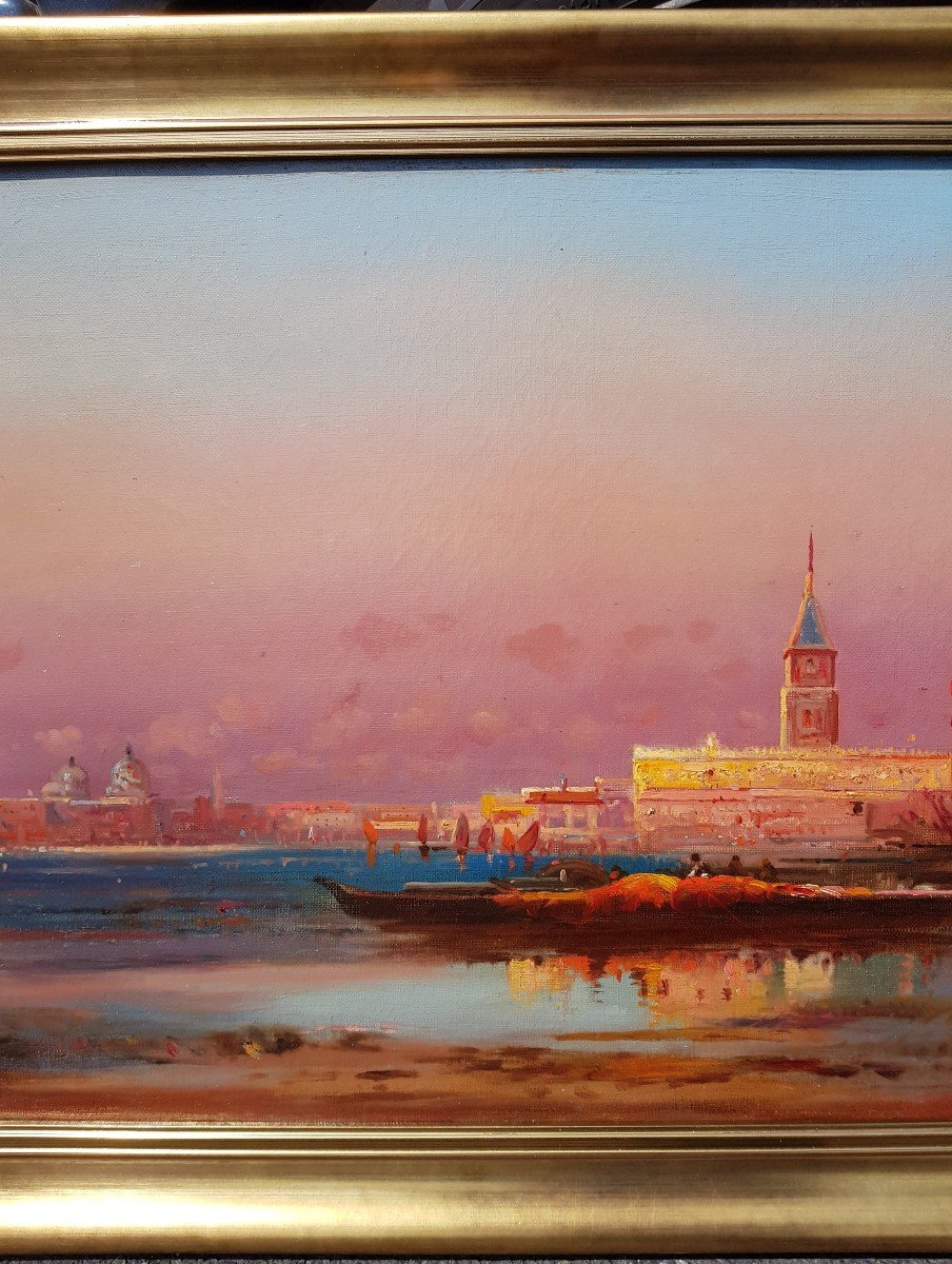 DUVIEUX - Huile sur toile - Soleil couchant, VENISE-photo-3