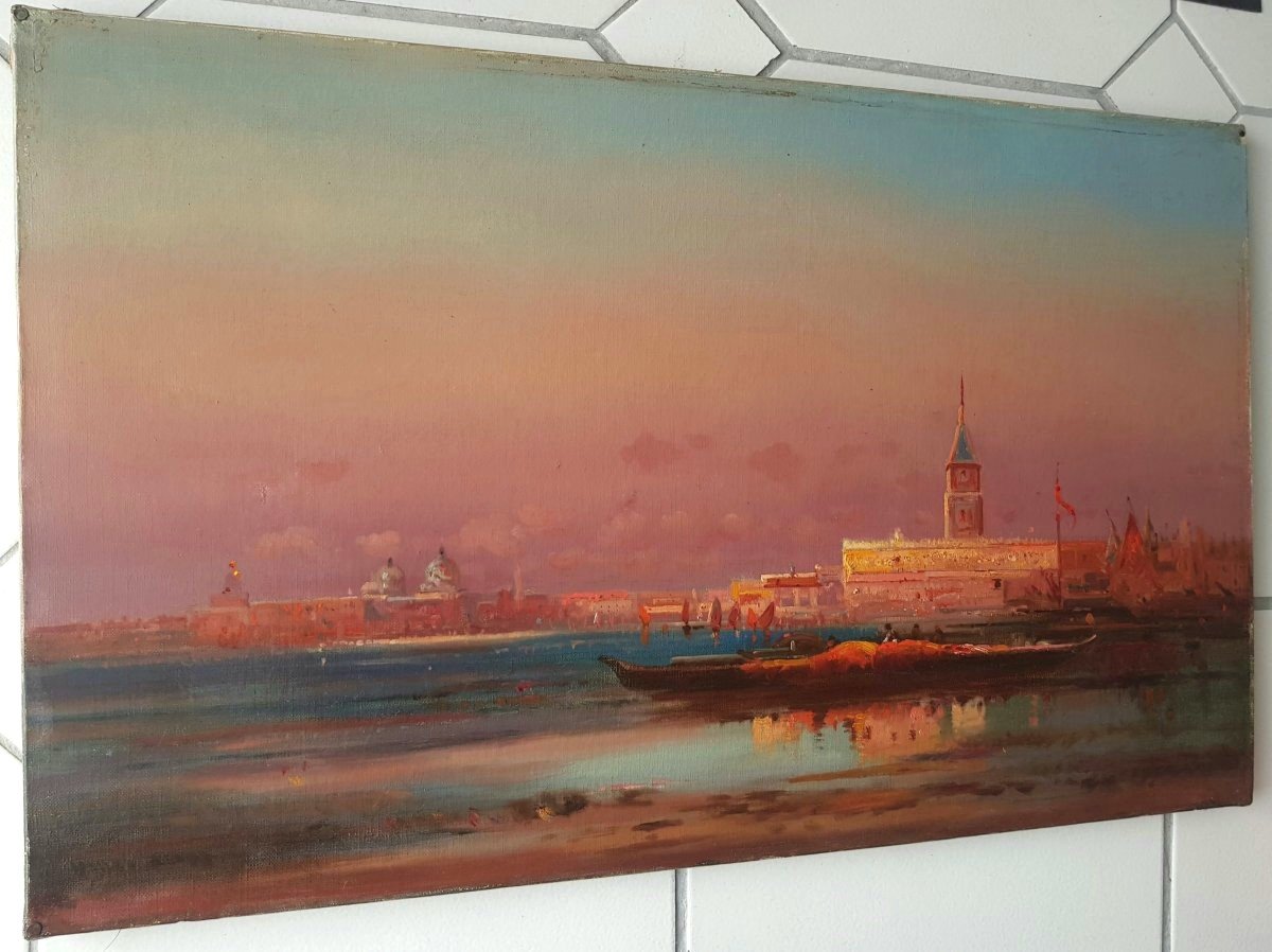 DUVIEUX - Huile sur toile - Soleil couchant, VENISE-photo-7