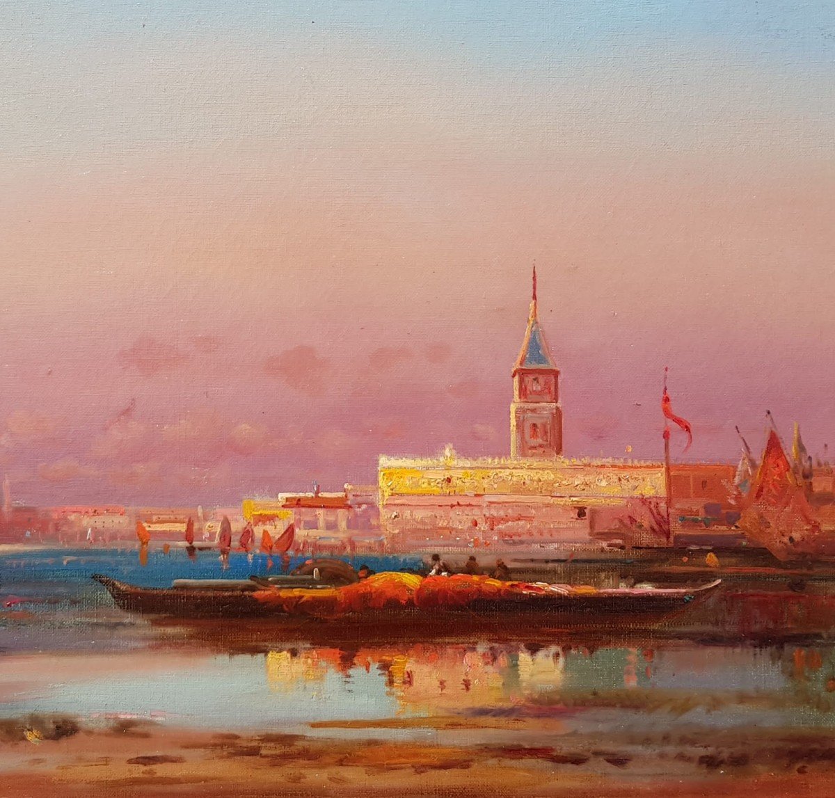 Duvieux - Oil On Canvas - Sunset In Venice