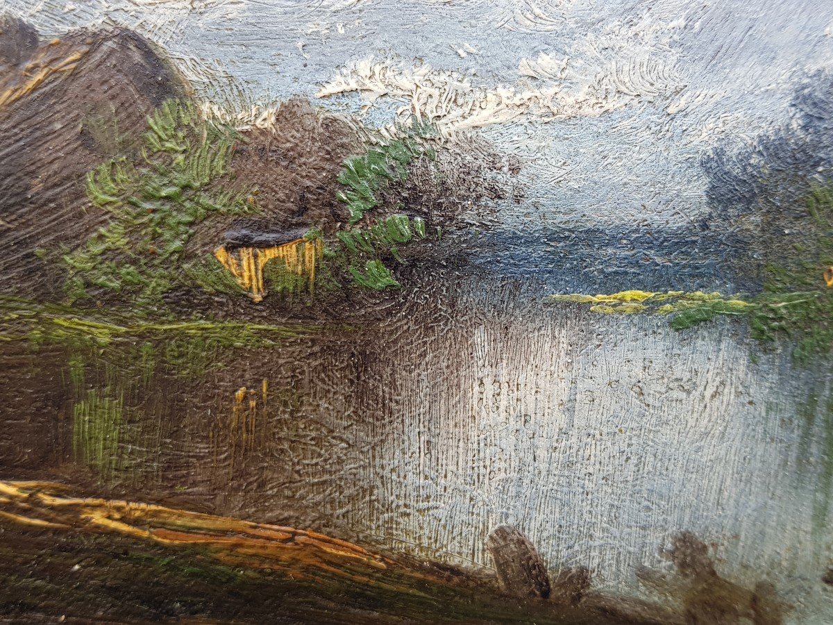 Jules Dupre - Oil On Panel - Cottage And Pond-photo-7