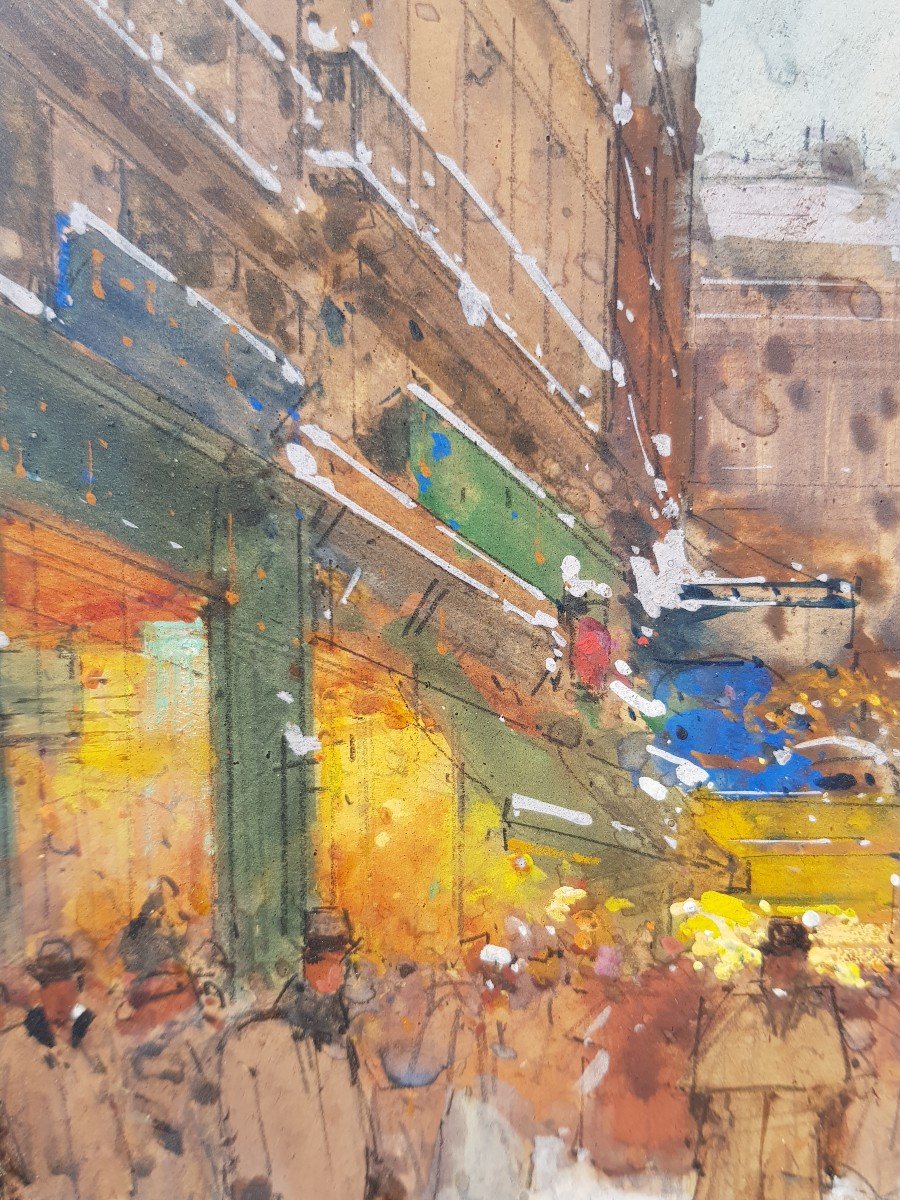 GALIEN LALOUE - Gouache - Boulevard enneigé, PARIS-photo-4