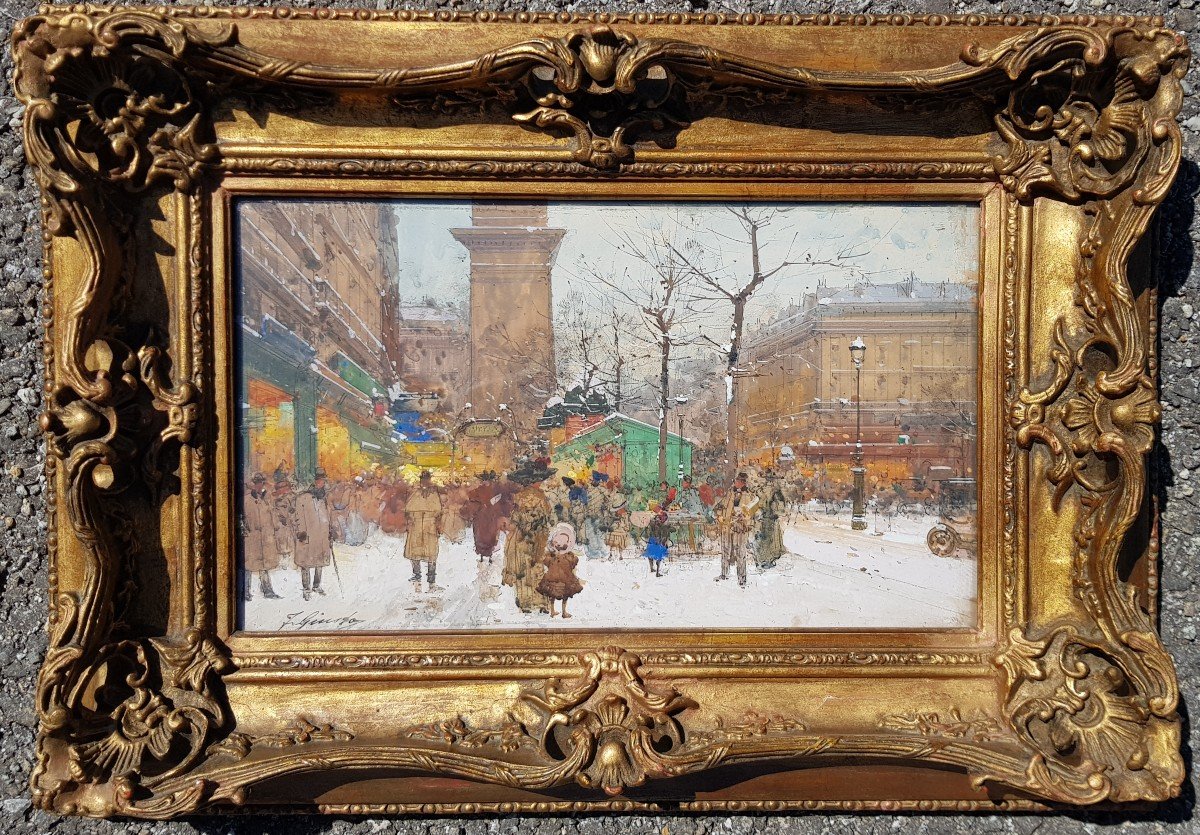 GALIEN LALOUE - Gouache - Boulevard enneigé, PARIS