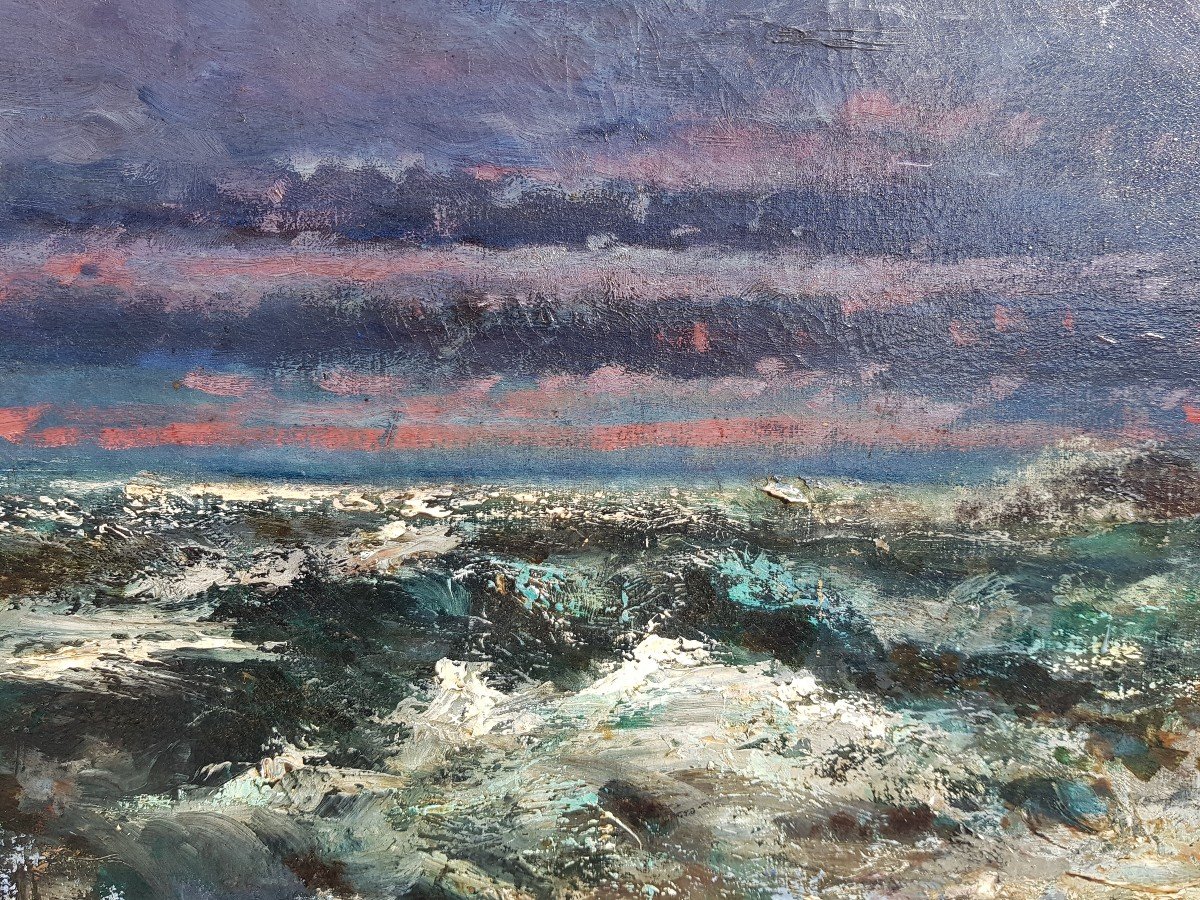 Courbet (circle Of) - Large Oil On Canvas - The Wave-photo-6