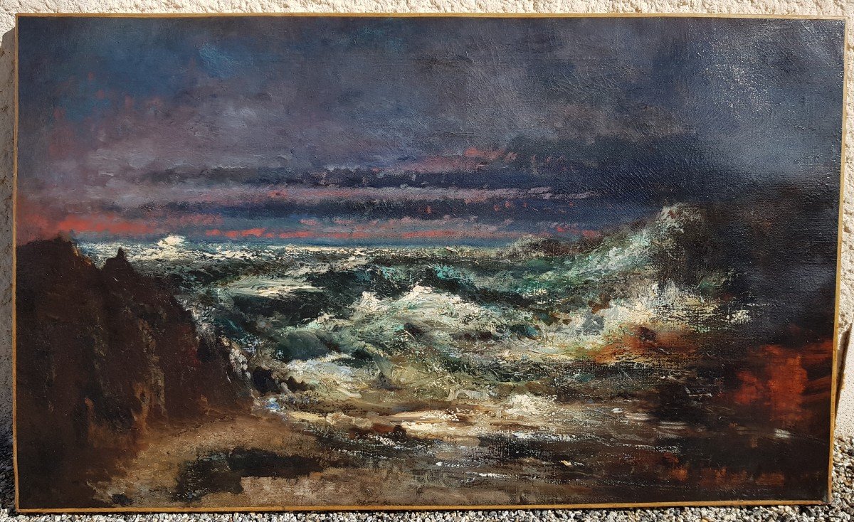 Proantic: Courbet (circle Of) - Large Oil On Canvas - The Wave